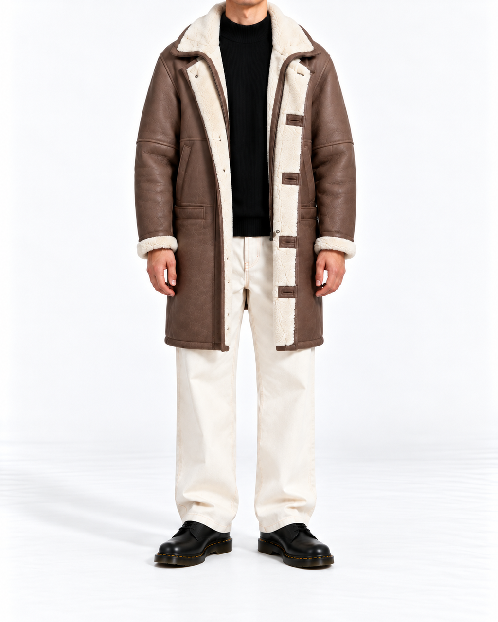 Echtleder-Lammfellmantel Braun – Herren L