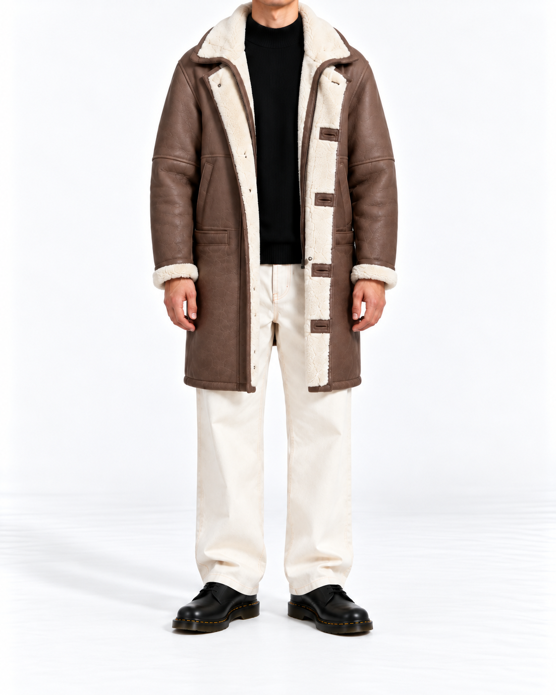 Echtleder-Lammfellmantel Braun – Herren L