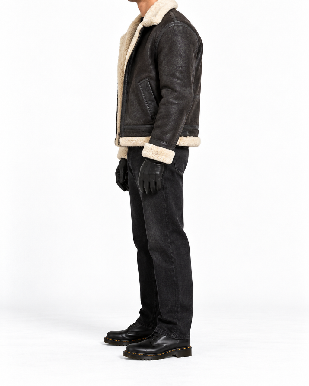 Herren Aviator Echtlederjacke mit Kunstfell – Dunkelbraun, L