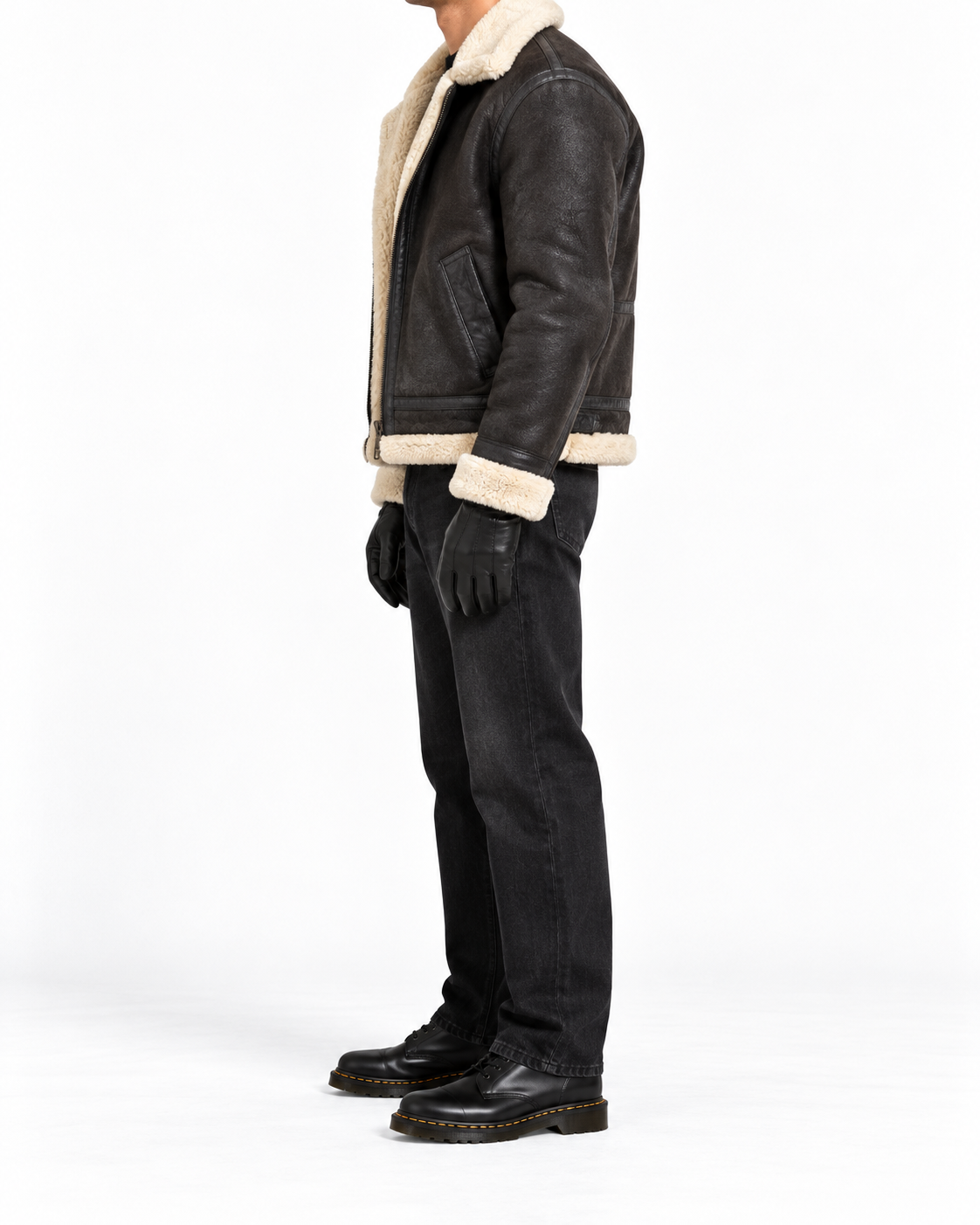 Herren Aviator Echtlederjacke mit Kunstfell – Dunkelbraun, L
