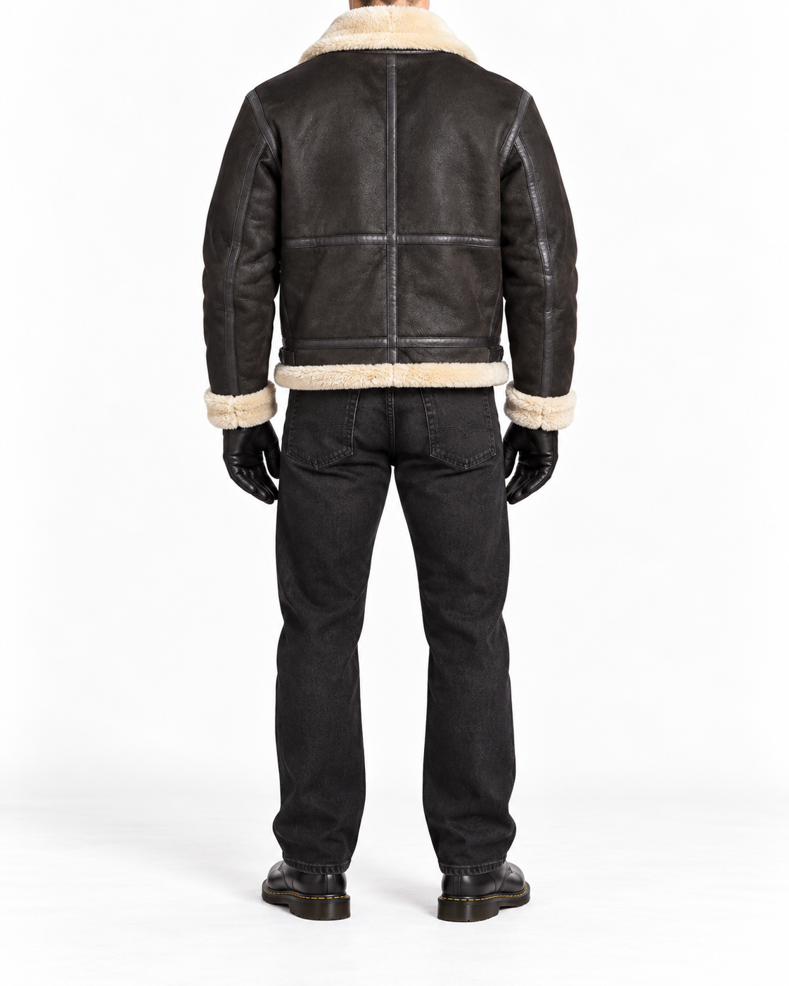 Herren Aviator Echtlederjacke mit Kunstfell – Dunkelbraun, L