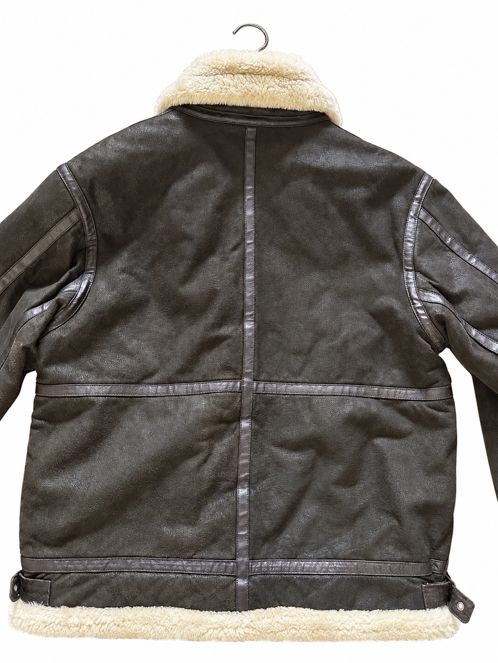 Herren Aviator Echtlederjacke mit Kunstfell – Dunkelbraun, L