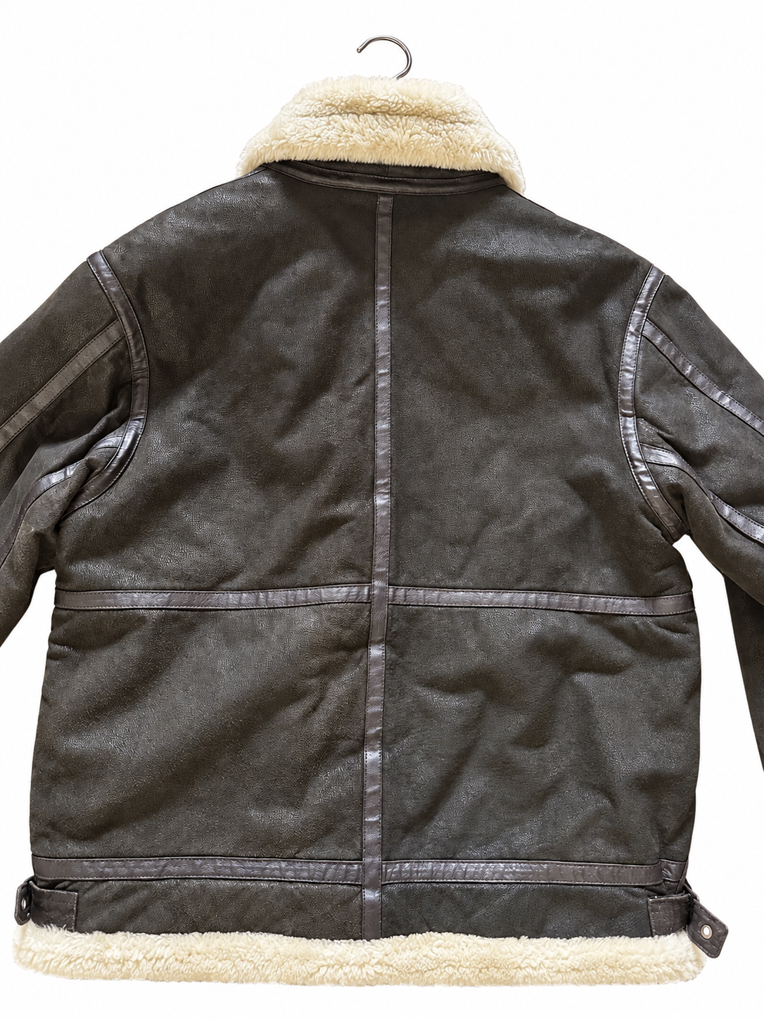 Herren Aviator Echtlederjacke mit Kunstfell – Dunkelbraun, L