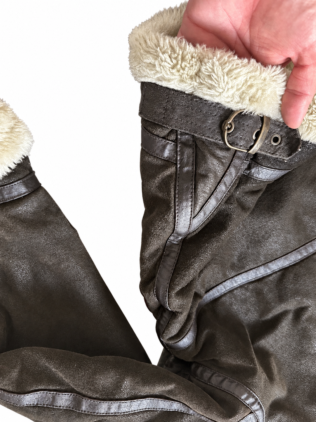 Herren Aviator Echtlederjacke mit Kunstfell – Dunkelbraun, L