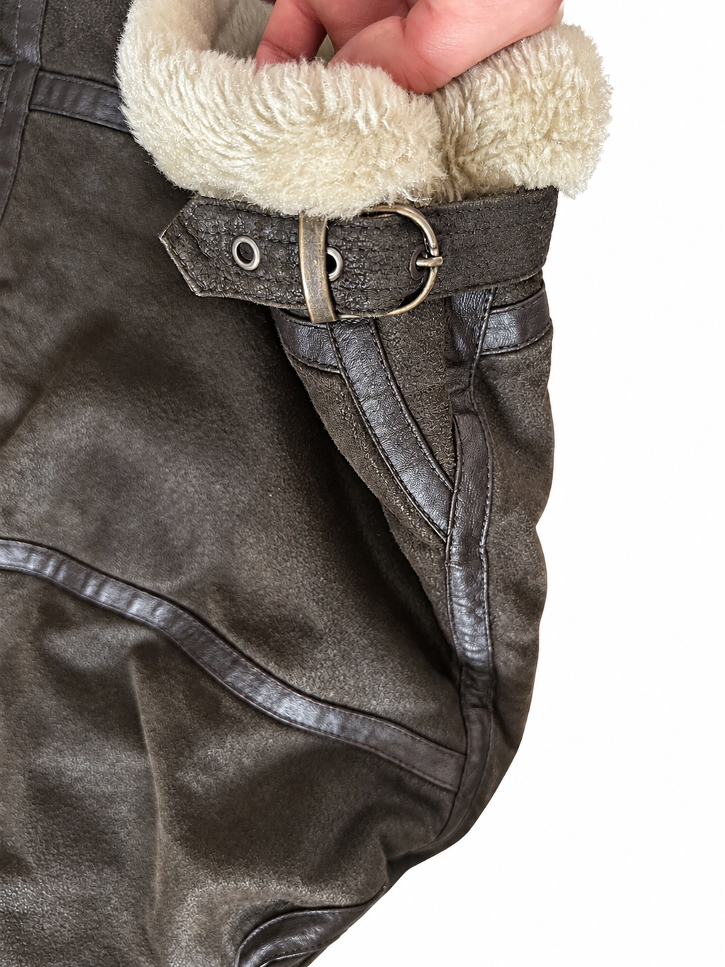 Herren Aviator Echtlederjacke mit Kunstfell – Dunkelbraun, L