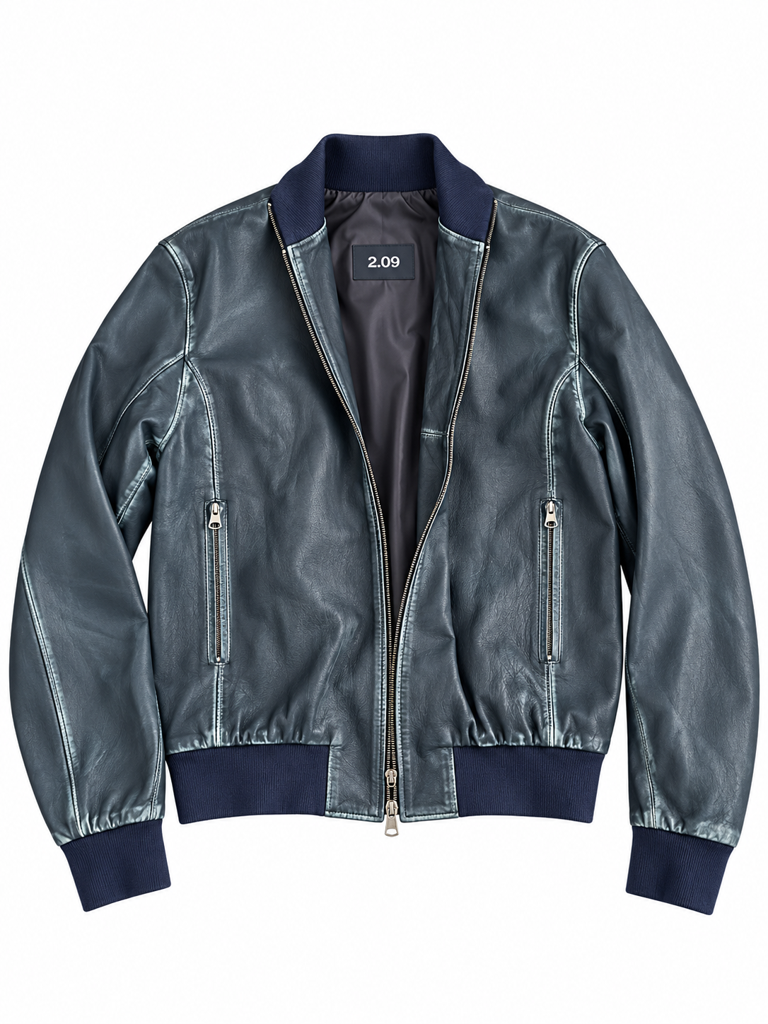 Echtleder-Bomberjacke – Blau, Damen M