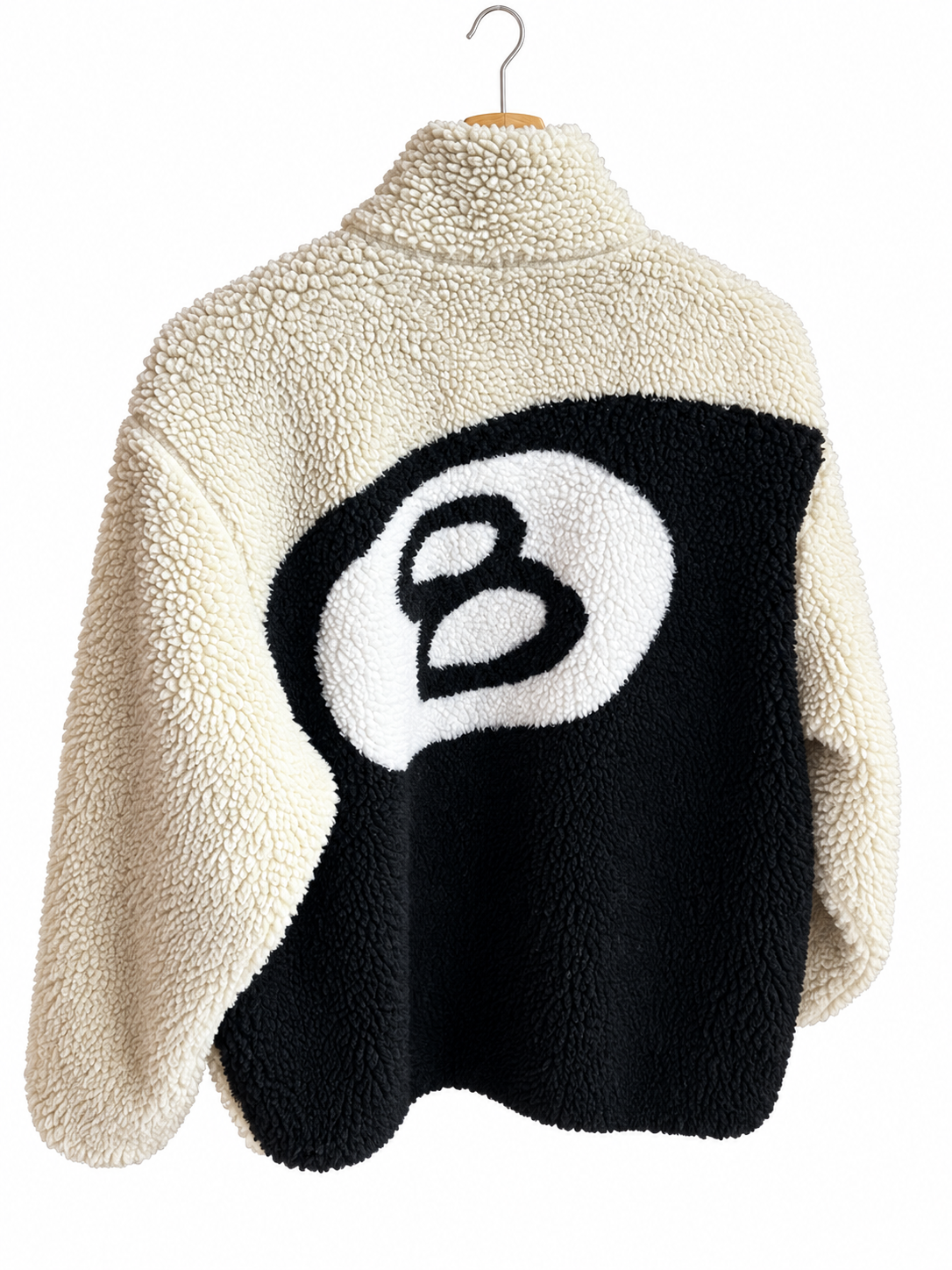 Beige Sherpa-Seite mit schwarzer Brusttasche, Gesamtansicht