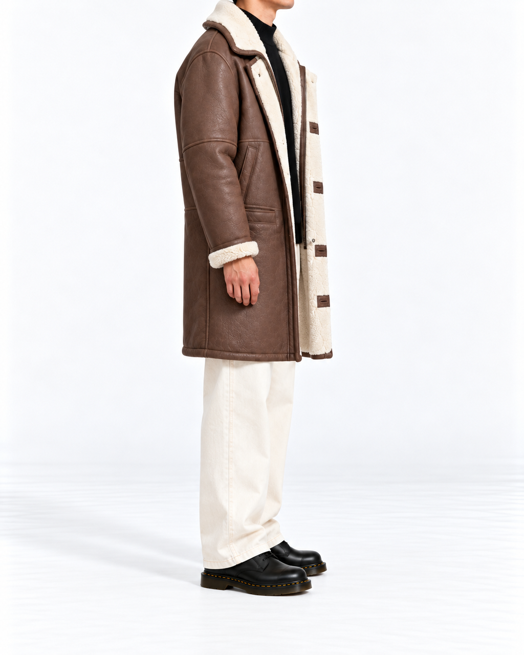Echtleder-Lammfellmantel Braun – Herren L