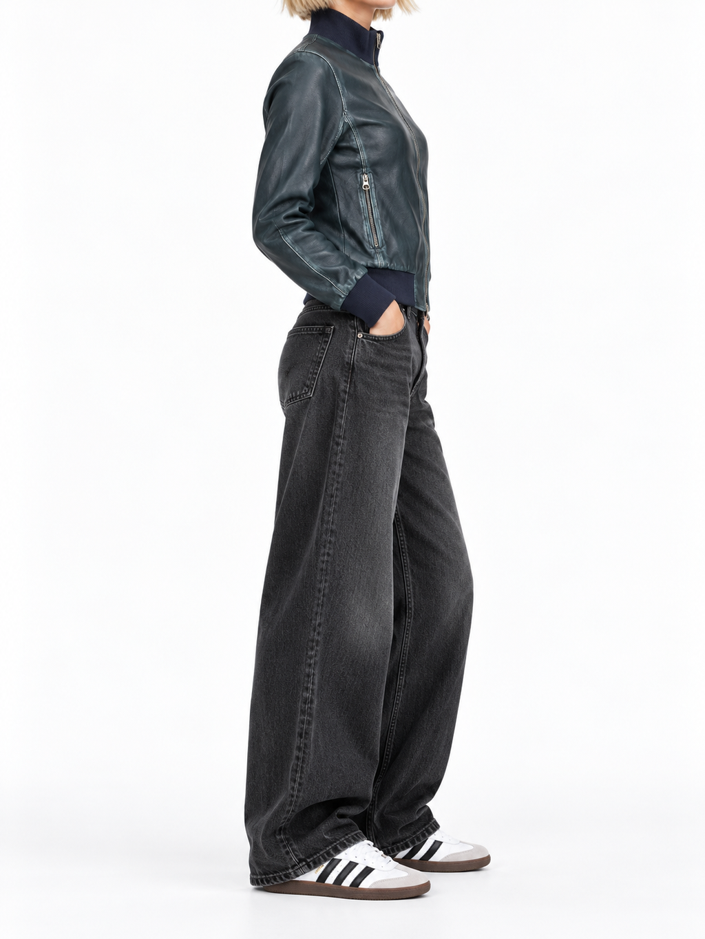 Echtleder-Bomberjacke – Blau, Damen M