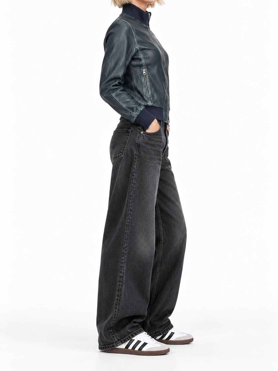 Echtleder-Bomberjacke – Blau, Damen M