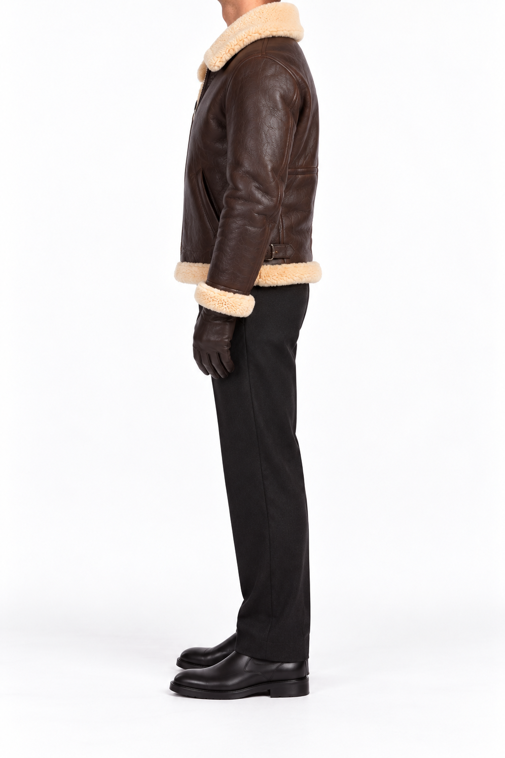 Aviator Pilotenjacke aus Lammfell – Braun, XL