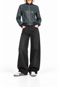 Echtleder-Bomberjacke – Blau, Damen M